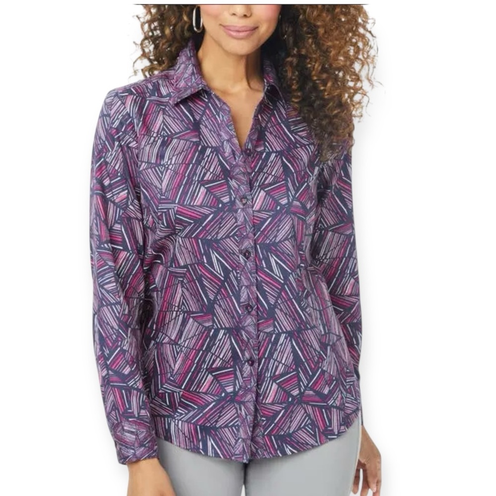 Foxcroft Ava Modern Mosaic Print Wrinkle Free Shirt